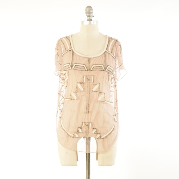 Free People Tops - Free People Sheer Mesh Beaded Blouse